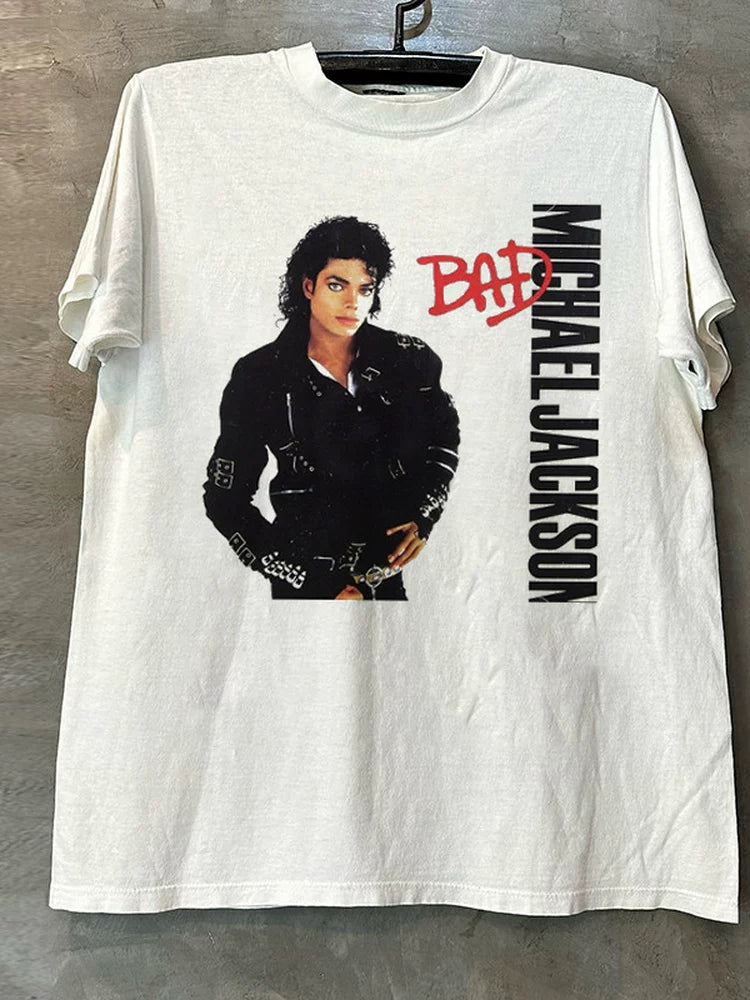 Michael Jackson portrait high street vintage retro OS style short sleeved T-shirt trend