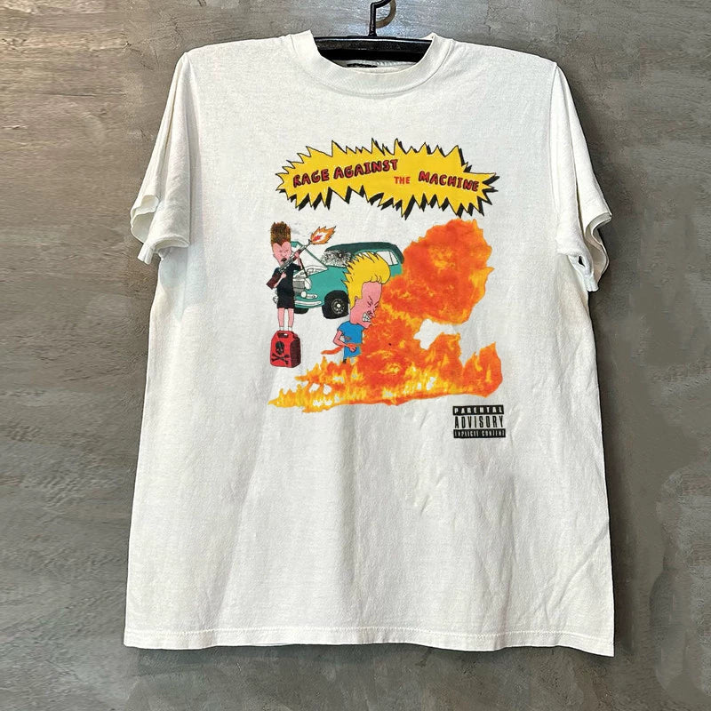 Beavis and Butt head flat four and big headed egg cartoon rock heavyweight cotton short sleeved men's and women's T-shirt trend