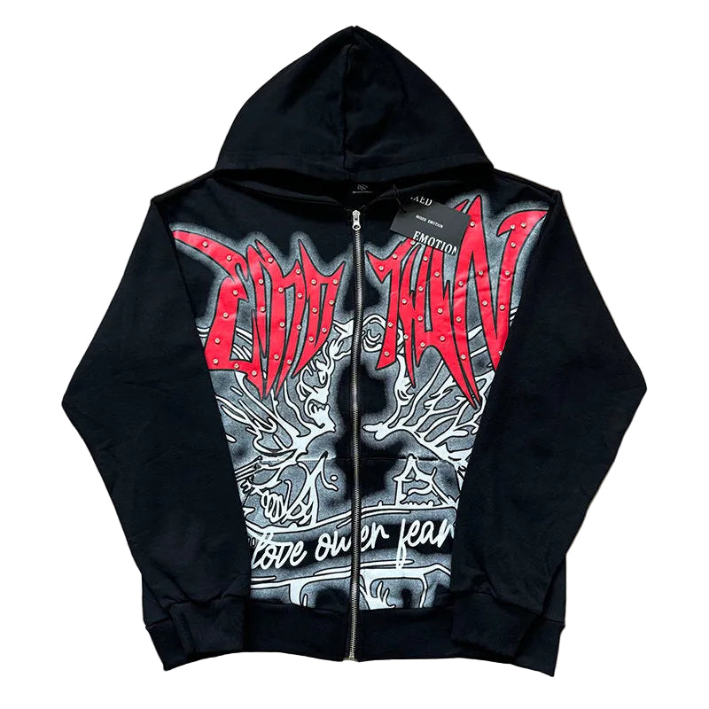 MIXED EMOTION Studded Gothic Zip‑Up Hoodie