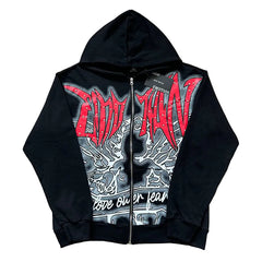 MIXED EMOTION Studded Gothic Zip‑Up Hoodie