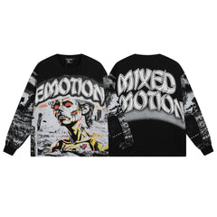 MIXED EMOTION Horror Graphic Long‑Sleeve Top