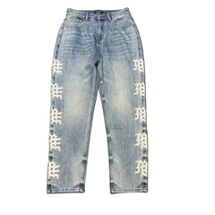 MIXED EMOTION Side Gothic Logo Baggy Jeans