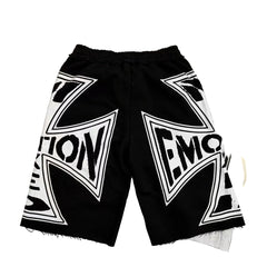 MIXED EMOTION Bold Graphic Raw‑Edge Sweat Shorts