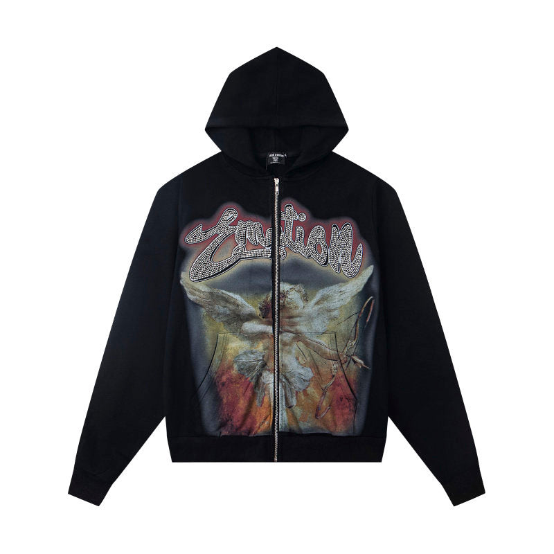MIXED EMOTION Vintage Angel Zip‑Up Hoodie