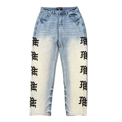MIXED EMOTION Side Gothic Letter Straight Jeans