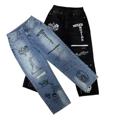 MIXED EMOTION Sketch Graphic Baggy Jeans