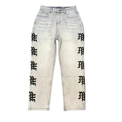 MIXED EMOTION Side Gothic Logo Straight‑Leg Jeans