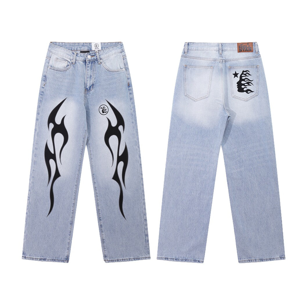 Hellstar Flame Graphic Baggy Jeans