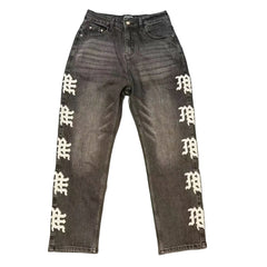 MIXED EMOTION Side Gothic Logo Straight‑Leg Jeans