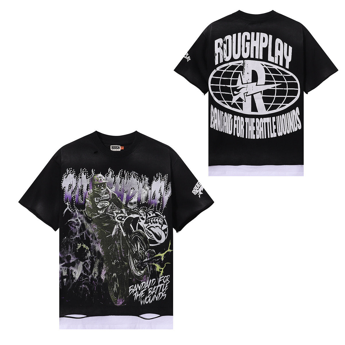 Rough Play Motorcycle Retro‑Print T‑Shirt