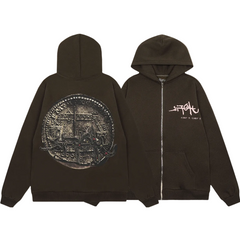 Travis Scott Coin‑Graphic Zip‑Up Hoodie