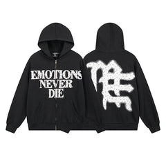 MIXED EMOTION Rhinestone Letter Zip‑Up Hoodie