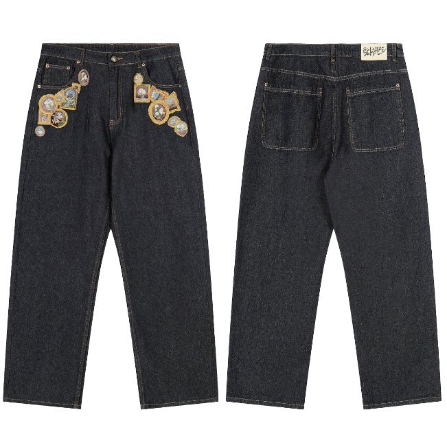 Derschutze Ornate Patch Baggy Jeans