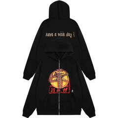 Travis Scott Smiley‑Graphic Zip‑Up Hoodie