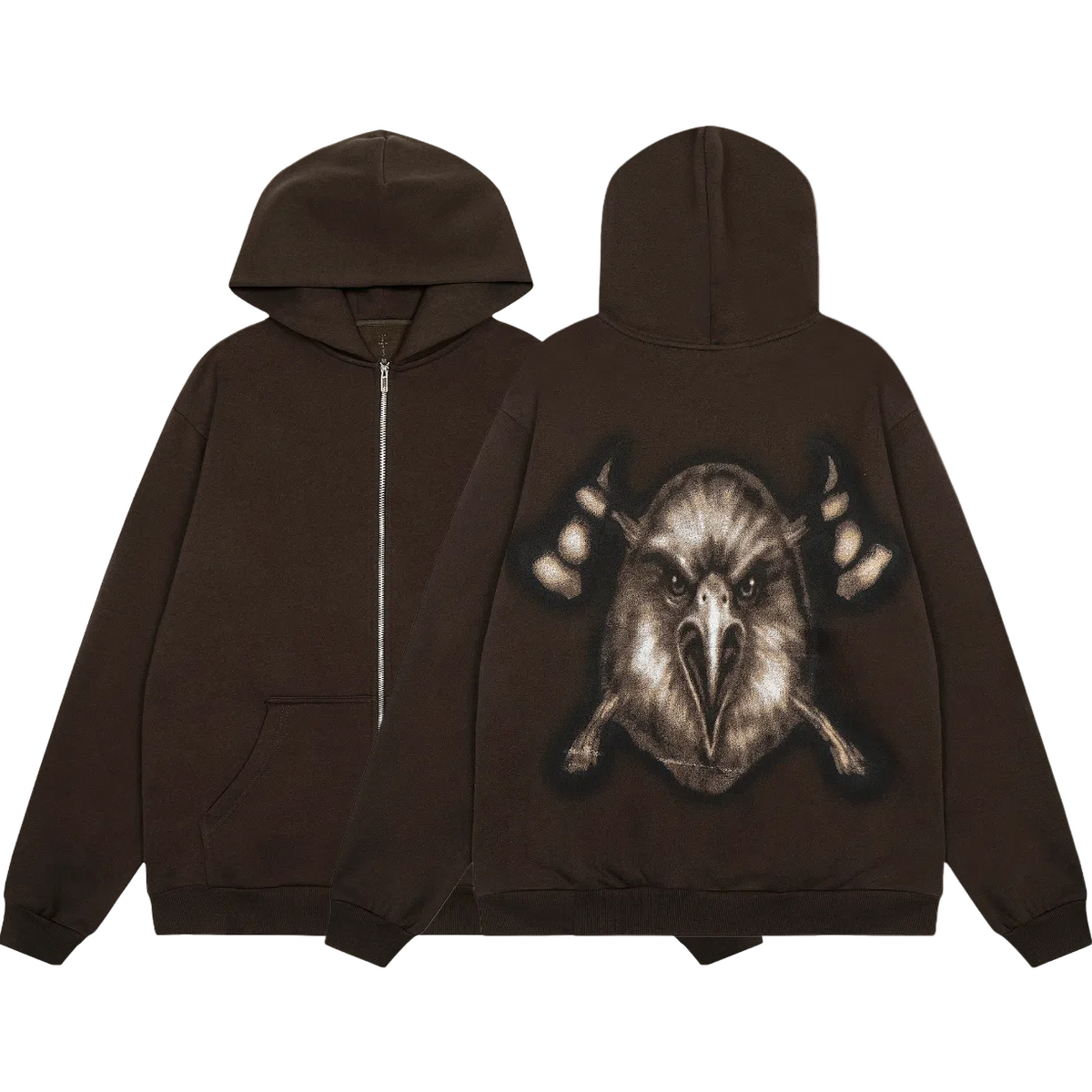 Travis Scott Eagle‑Graphic Zip‑Up Hoodie