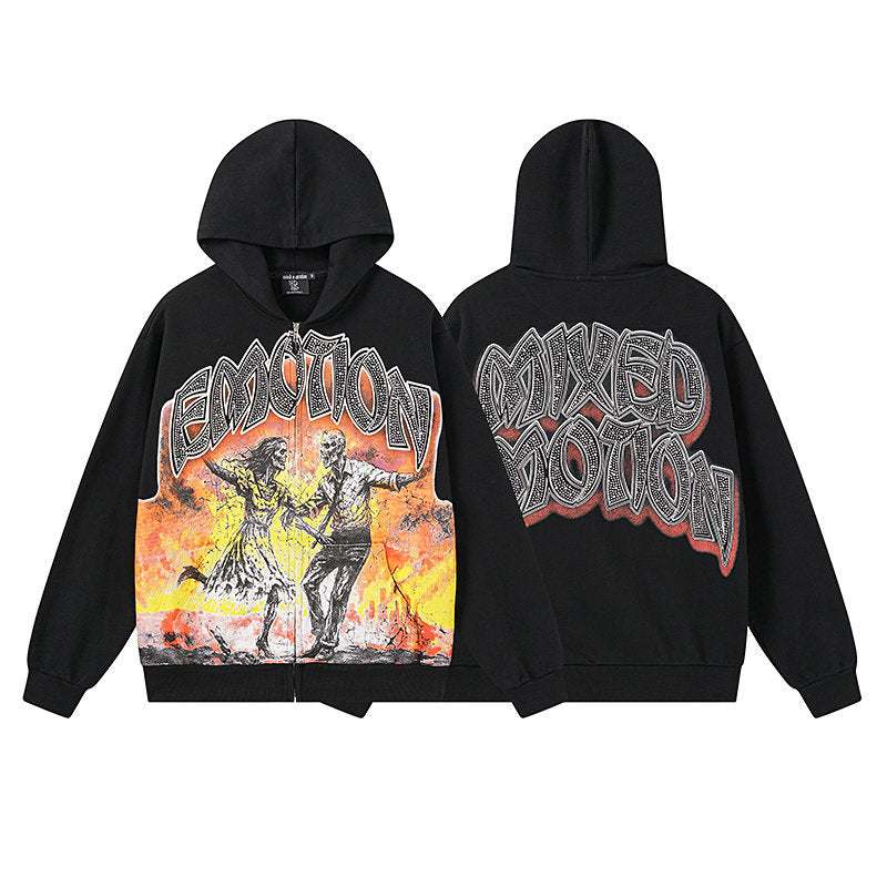 MIXED EMOTION Skeleton Dance Zip‑Up Hoodie