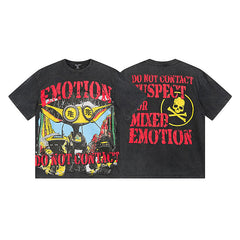 MIXED EMOTION Skull Warning Print T‑Shirt