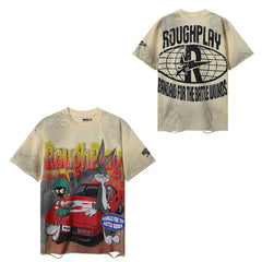 Rough Play Cartoon Race‑Car Print T‑Shirt