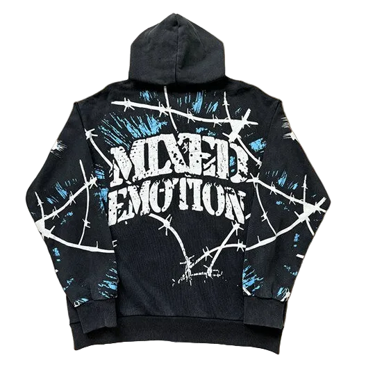 MIXED EMOTION Gas‑Mask Graphic Zip‑Up Hoodie