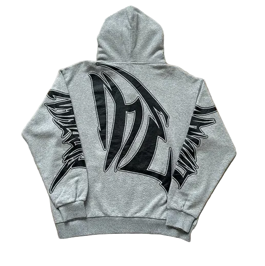 MIXED EMOTION Sleeve Gothic Print Zip‑Up Hoodie