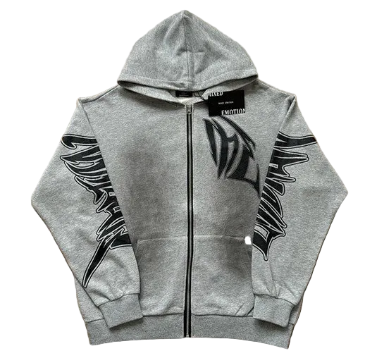 MIXED EMOTION Sleeve Gothic Print Zip‑Up Hoodie